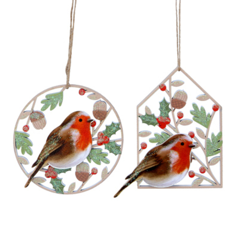 Wooden Fretwork Red Robin Christmas Tree hanging decoration by Gisela Graham would look lovely on your tree this Christmas. Choice of 2 either disc shape or house shape - If you have a preference please specify when ordering. This fesive fretwork decoration by Gisela Graham will delight for years to come. It will compliment any Christmas Tree and will bring Christmas cheer to children at Christmas time year after year. Remember Booker Flowers and Gifts for Gisela Graham Christmas Decorations. Please note this is not a set of 2 - there is a choice of 2 different designs.